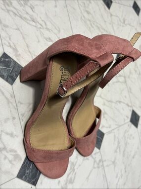 Brash Dusty Rose Suede Block Heel Sandals